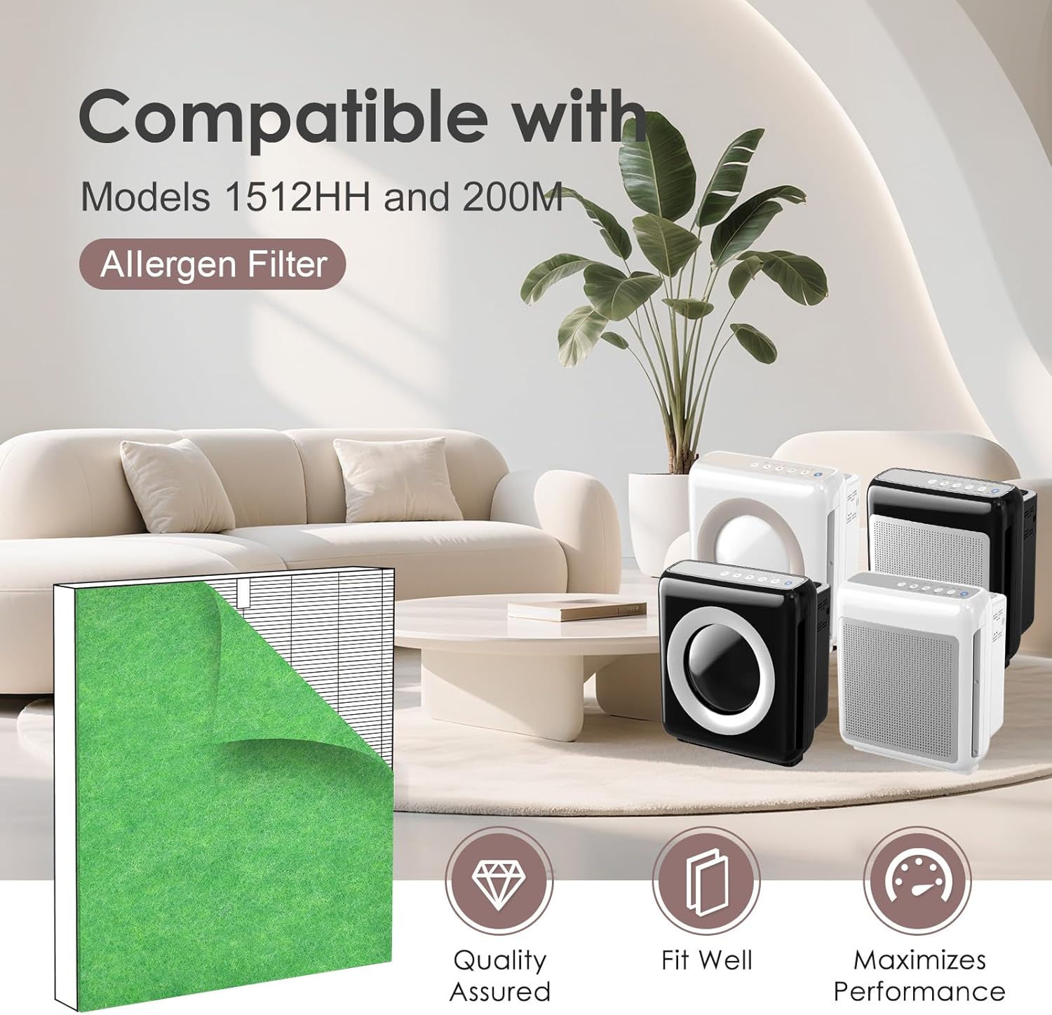 [Toxin Absorber] Activated Carbon Pre-filters Compatible with Coway Airmega AP-1512HH & 200M Air Purifier, Remove Odor, VOCs Eliminator, Fresh Air, Include 12 Self-Stick Strips, Green 6-Pack