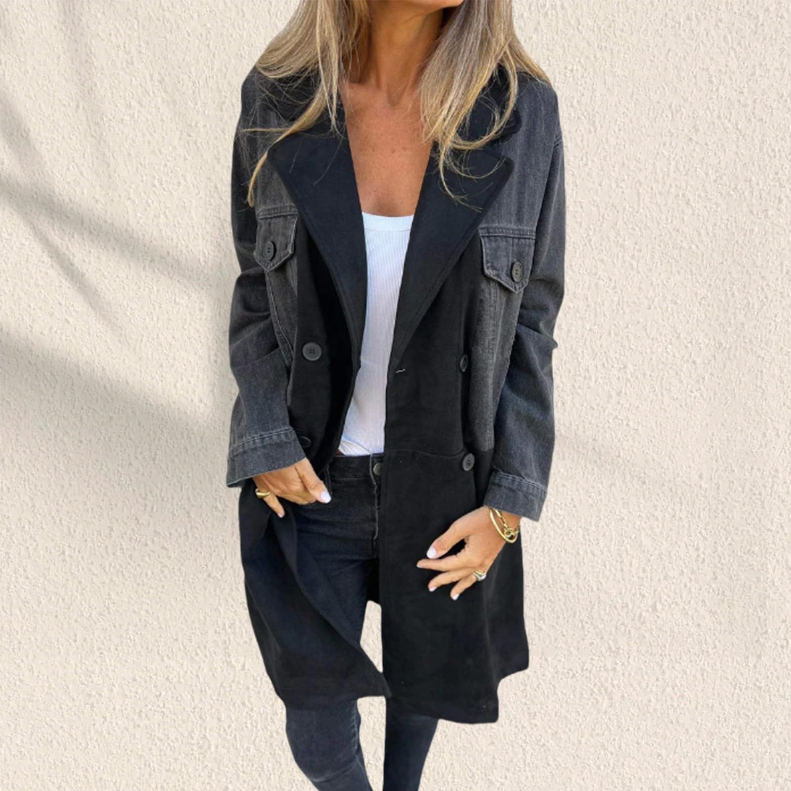 Chaquetas Vaqueras De Mujer, Cazadora Vaquera Mujer Vintage con Botones De Manga Larga Chaqueta Vaquera Occidental Holgada Chaqueta Entretiempo Mujer Chaquetas Mujer Deshilachado Dobladillo Bolsillos