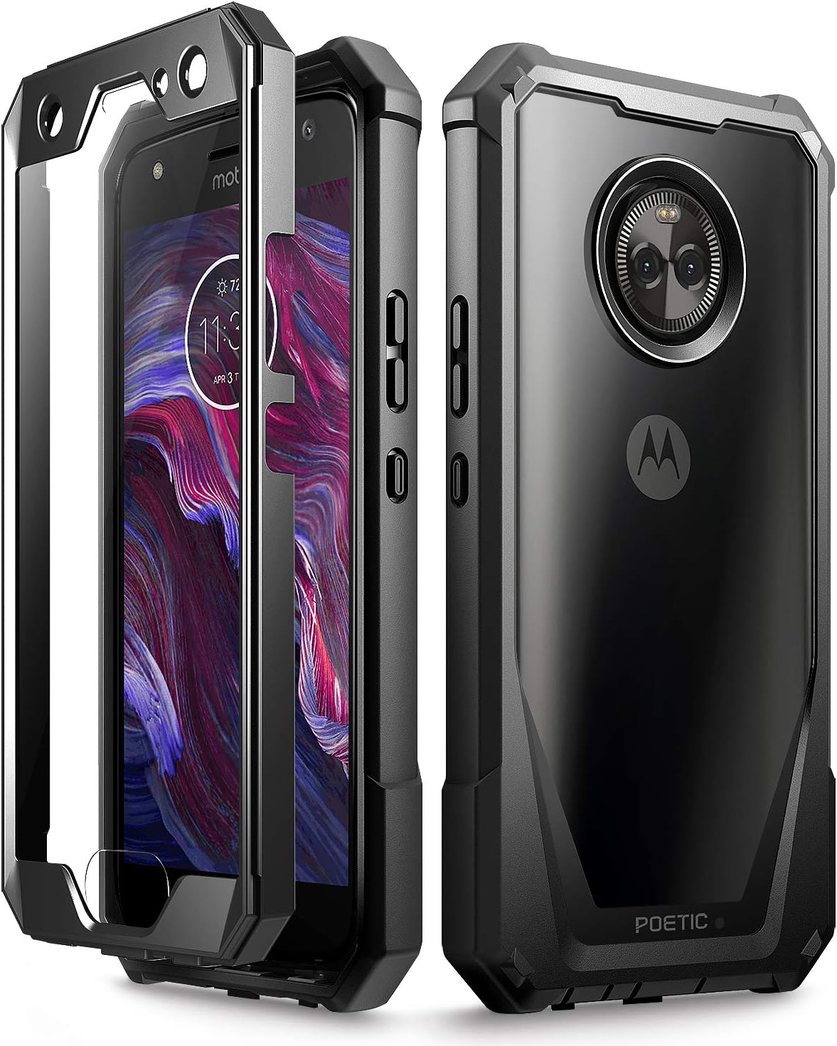 Moto X4 Case, Poetic Guardian [Scratch Resistant Back] Full-Body Rugged Clear Hybrid Bumper Case with Built-in-Screen Protector for Motorola Moto X4 Black
