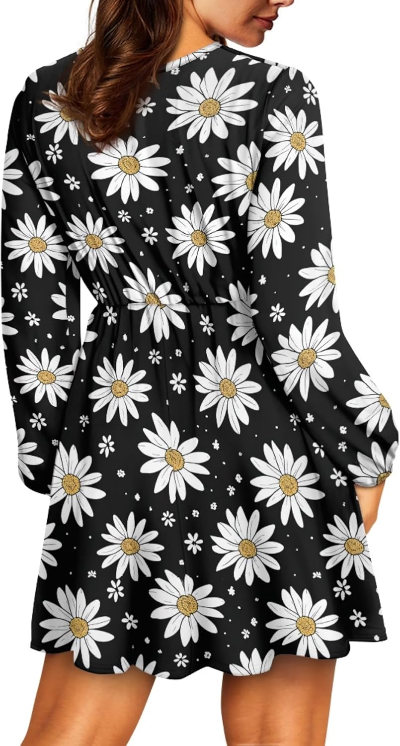 Easter Dress for Women Lantern Sleeve Floral 2025 Fashion Empire Waist V Neck A Line Holiday Party Mini Dress - Image 4