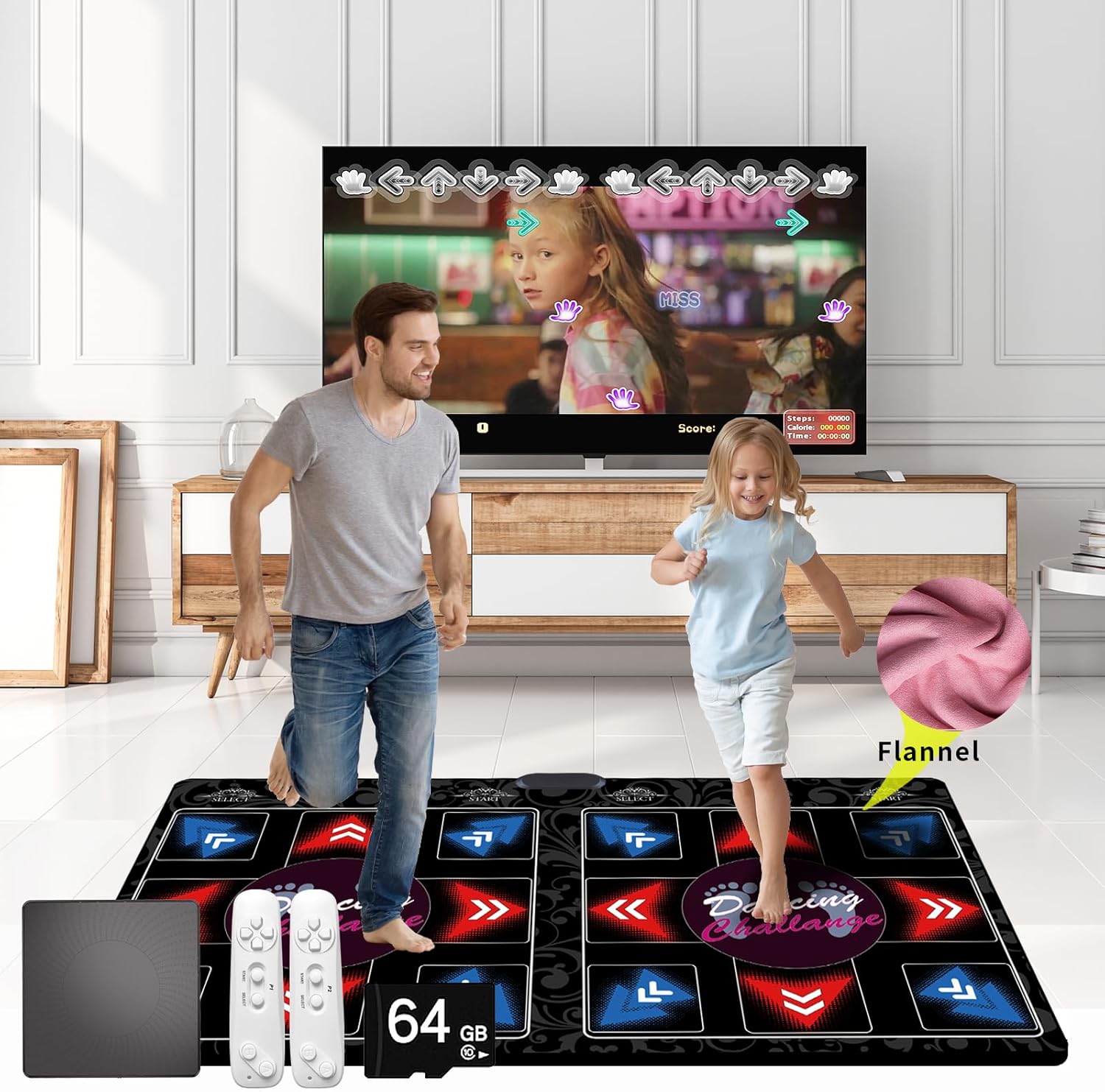 Music Dance Mat for Kids & Adults,Ideal for Fitness Dance Games,899 Games,64GB Memory Card,75 Music Videos,650 Songs.for TV use,Made of Premium Flannel,a Luxurious Gift for Children