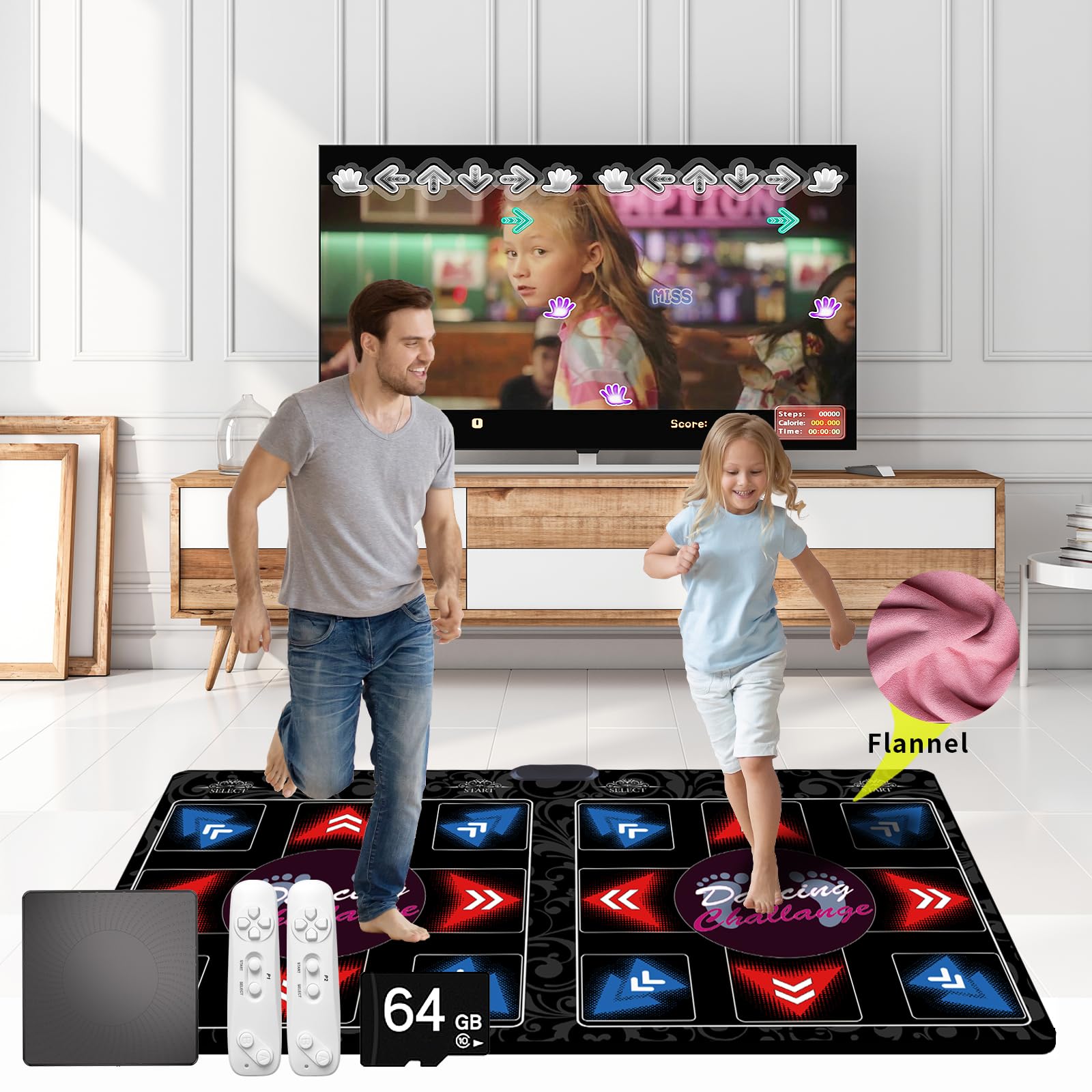 Alfombra de baile para niños y adultos,tarjeta de memoria de 64 GB,899 juegos,650 canciones y 75 videos musicales,juegos de baile fitness,regalo para niños y niñas para TV;material de franela premium
