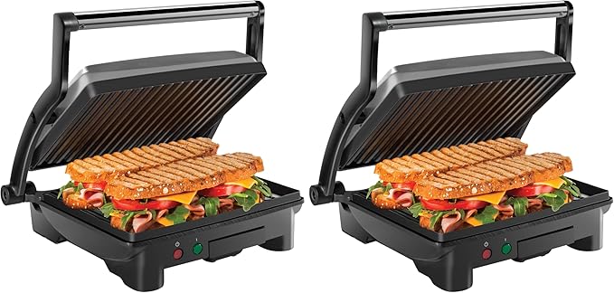 Chefman Panini Press Grill and Gourmet Sandwich Maker Non-Stick Coated Plates, Opens 180 Degrees to Fit Any Type or Size of Food, Stainless Steel Surface and Removable Drip Tray, 4 Slice, Black