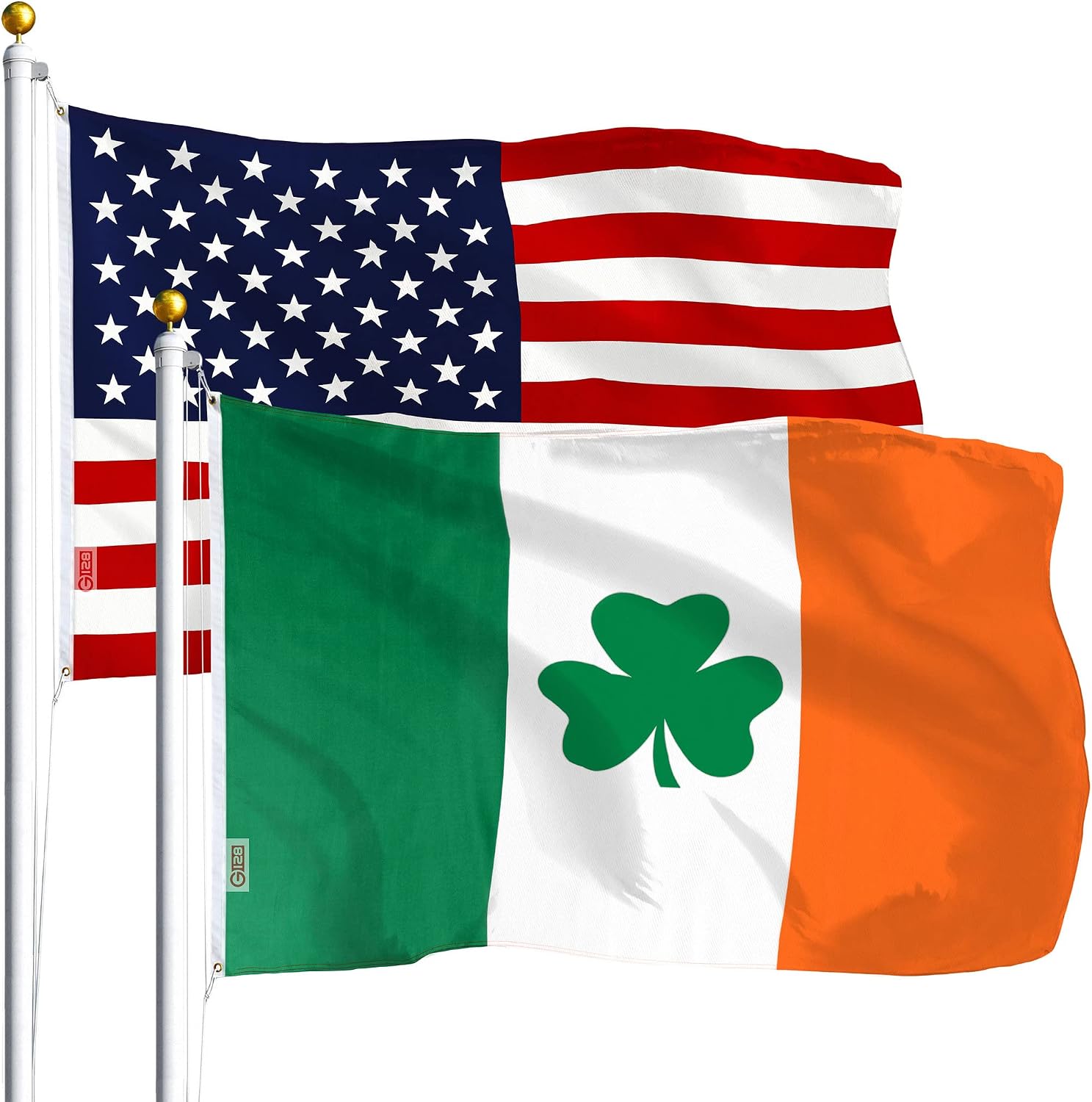 G128 Combo Pack: USA American Flag 3x5 Ft 75D Printed Stars & Ireland Shamrock (Irish) Flag Flag 3x5 Ft 75D Printed