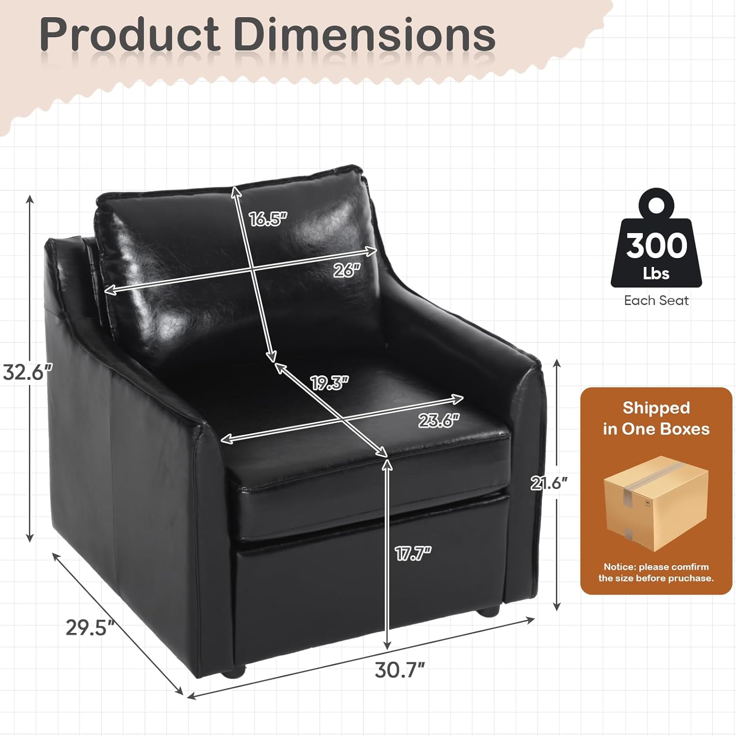 Deolme Black Leather Chair, Mid-Century Modern Faux Leather Accent Chair, Soft Cushied Sofa Chairs Comfy Arm Chair Lounge Upholstered Sitting for Living Room Bedroom Office Waiting Room Furniture