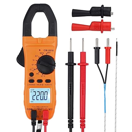 Portable Clamp Meter Digital 6000 Counts AC/DC Current TRMS AMP OHM Tester Capacitance Multimeter with Alligator Clips