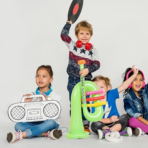 Miniatura 6 de TOYANDONA Instrumento musical inflable, 6 piezas, instrumento inflable para banjo, trompeta, cuerno, premios de carnaval, decoraciones de fiesta de