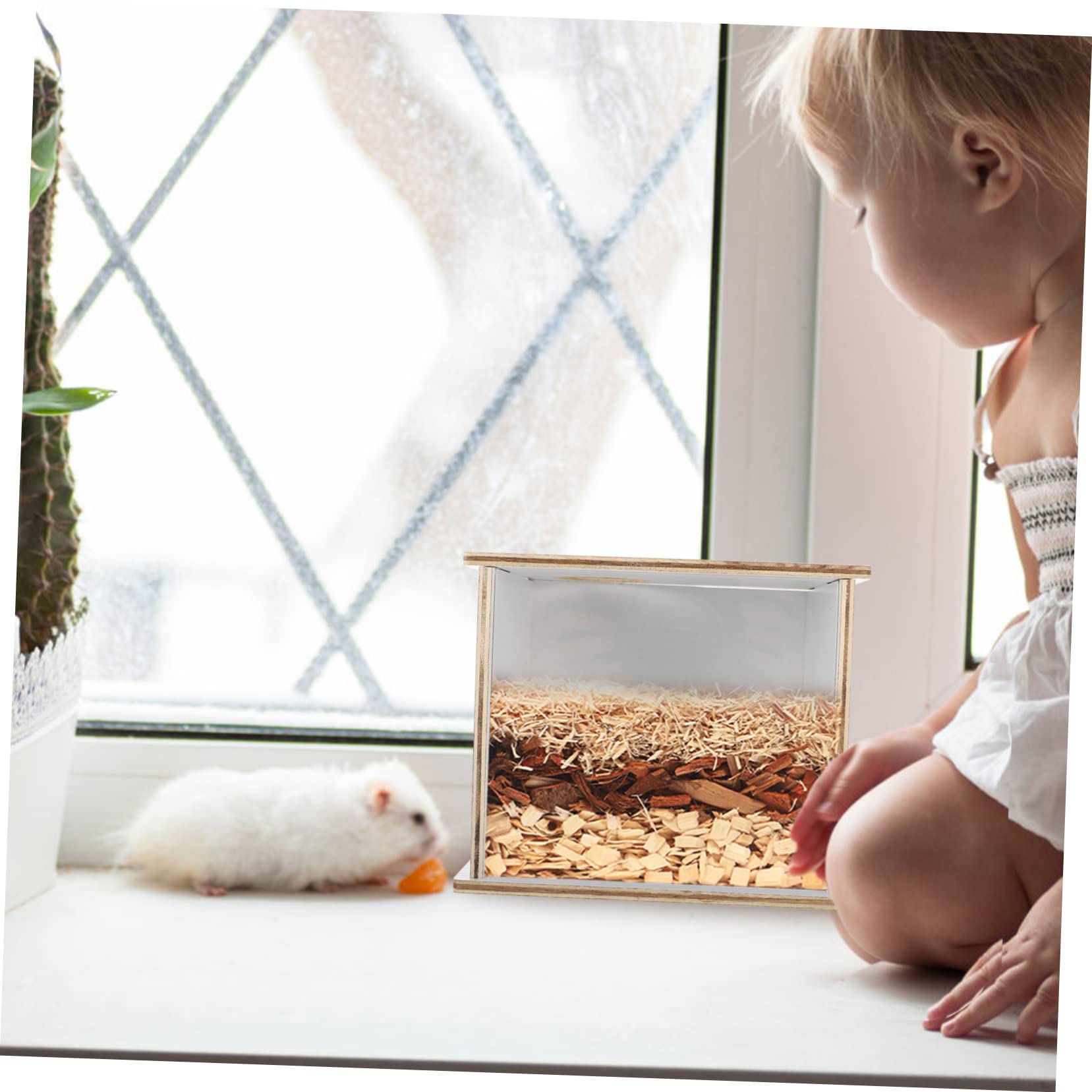 Haushalts Sandbad für Hamster Multifunktionale Holzbadewanne Transparentes Bad für Chinchillas und Kleintiere Leicht zu Reinigen Sicher und Praktisch