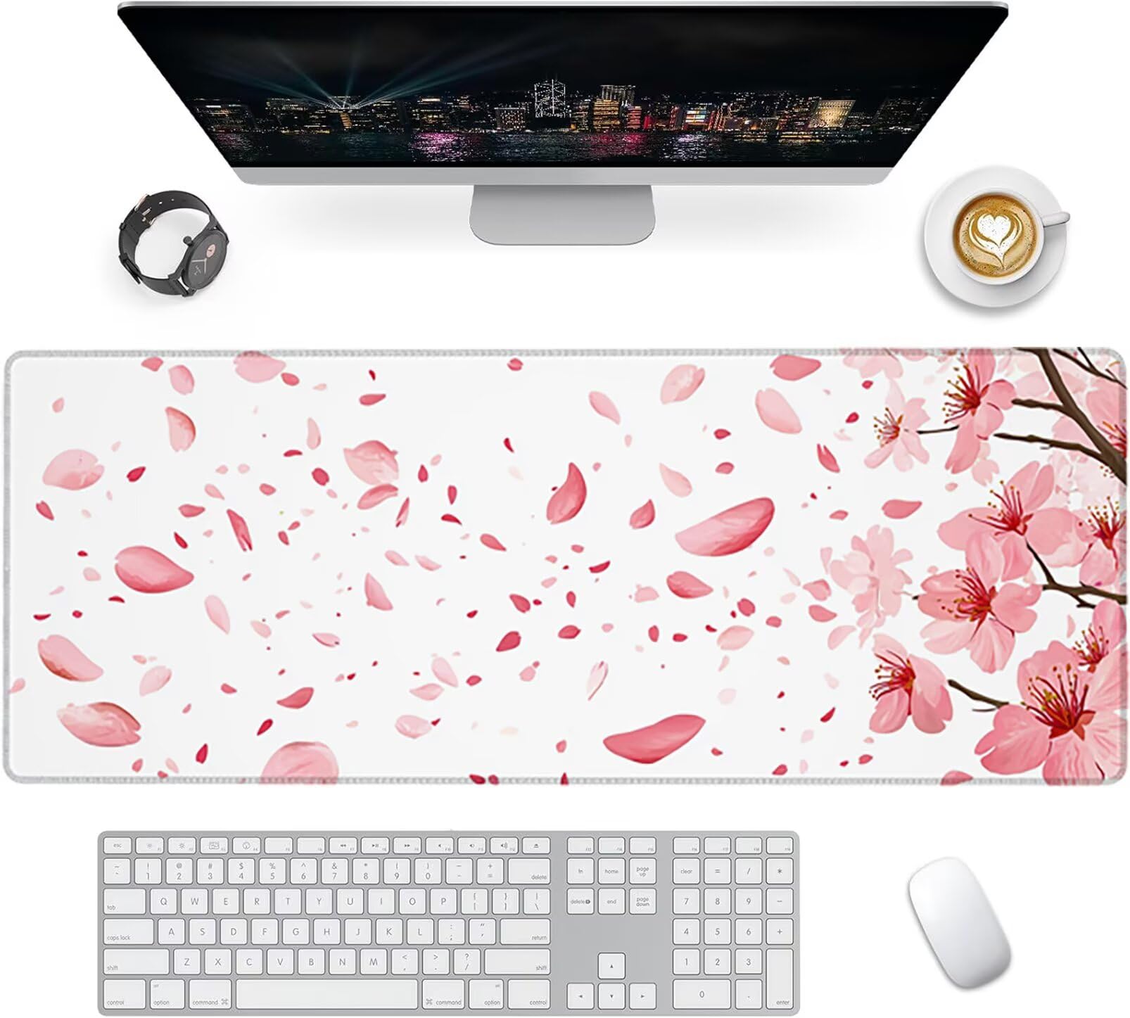 Lpfieonn Blume Großes Schreibtischunterlage, XXL Schreibtischunterlagen, Weiß XXL Wasserdicht Gaming Mousepad mit Vernähter Rand und Rutschfeste Gummibasis, für Laptop/Hause/Büro 120x60cm PF-3837