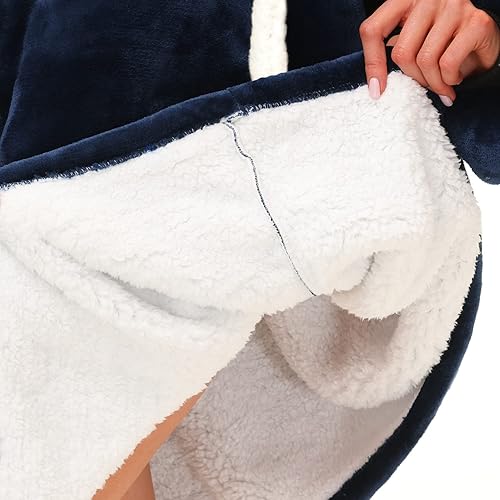 Miniatura 6 de Manta de forro polar Sherpa, de gran tamaño, gruesa y cálida, con capucha grande para adultos, mujeres, niñas, adolescentes, hombres, color azul