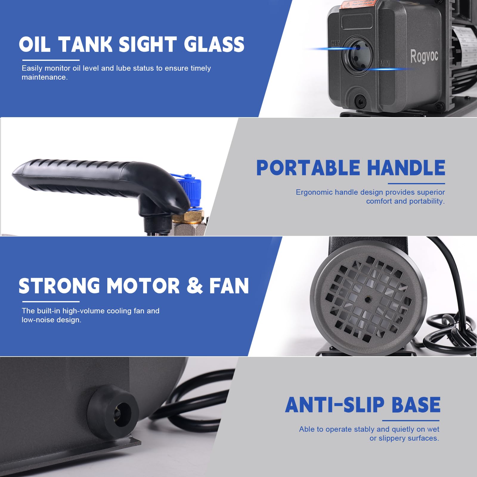 Munirater 1 HP 9.6 CFM Single-Stage Rotary Vane HVAC Vacuum Pump – 110V For R12 R22 R134a (Model VH1077)