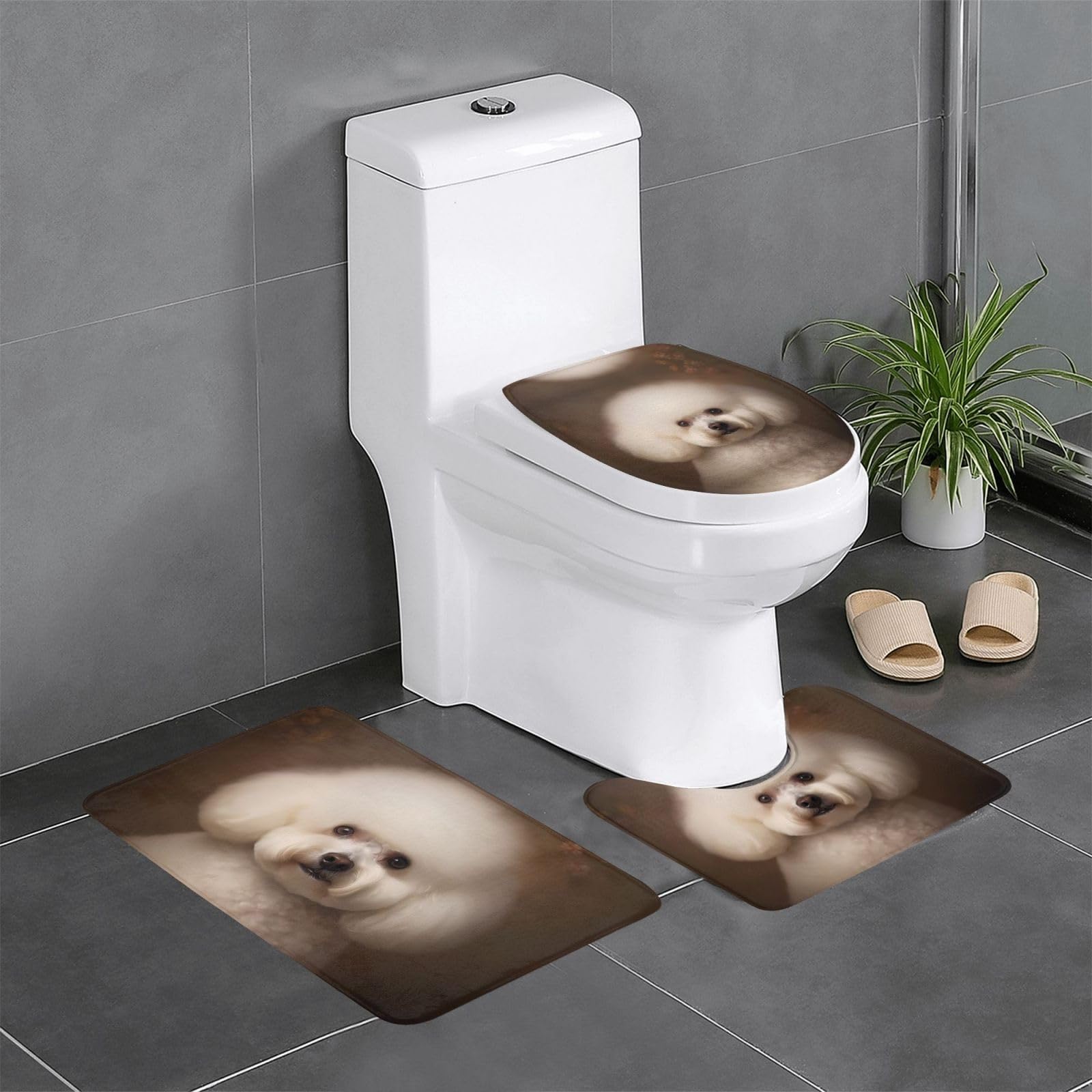 Tapis de bain bichon frisé pour toilettes et coiffeuse cosy