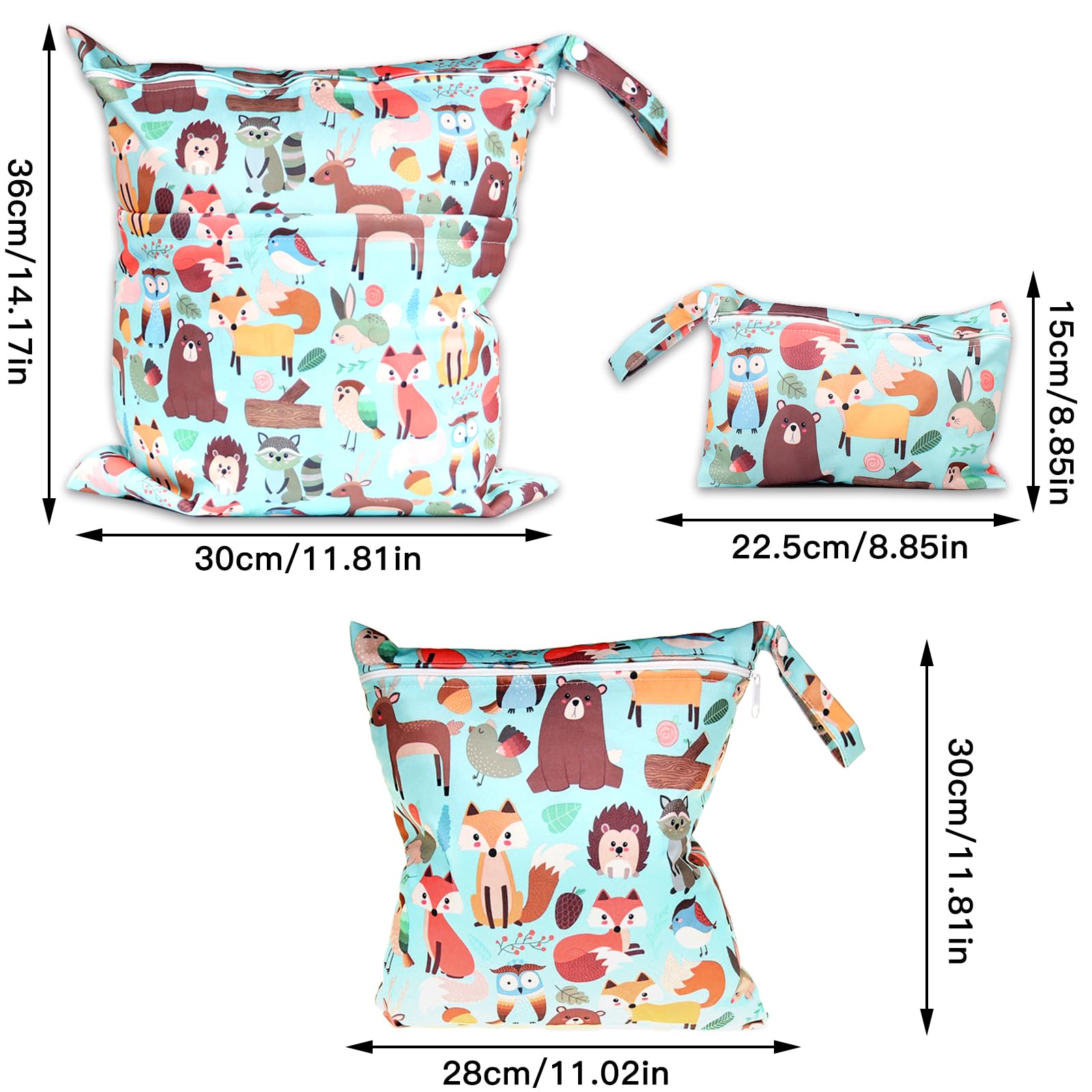 ABirdon Wetbag Pannolini, 3 pezzi Borsa per Pannolini Lavabili Riutilizzabile, Sacchetto con cerniera per Pannolino, Organizzatore Lavabile per Bambini, Borsa per Viaggi