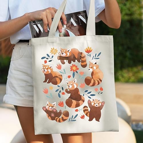 Miniatura 3 de Red Panda Tote Bag Red Panda Lover Tote Bolso de compras con temática de panda rojo Bolsa de comestibles reutilizable para amantes de los animales