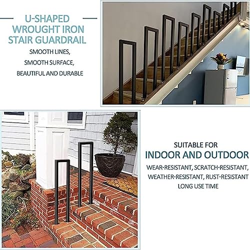 Miniatura 4 de Barandilla de seguridad de hierro forjado negro en forma de U, pasamanos de transición para escaleras al aire libre, barra de soporte de barandilla