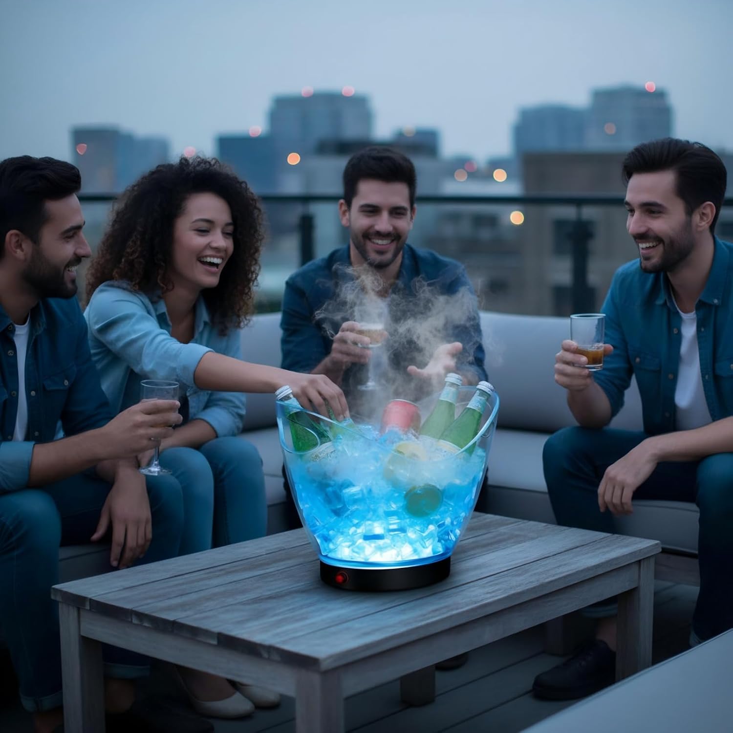 Umigy 6 Pcs LED Ice Buckets 2L Clear Plastic Beer Buckets with LED Light RGB Colors Changing Cooler Ice Container with Stand for Party Home Bar Ktv Clubs