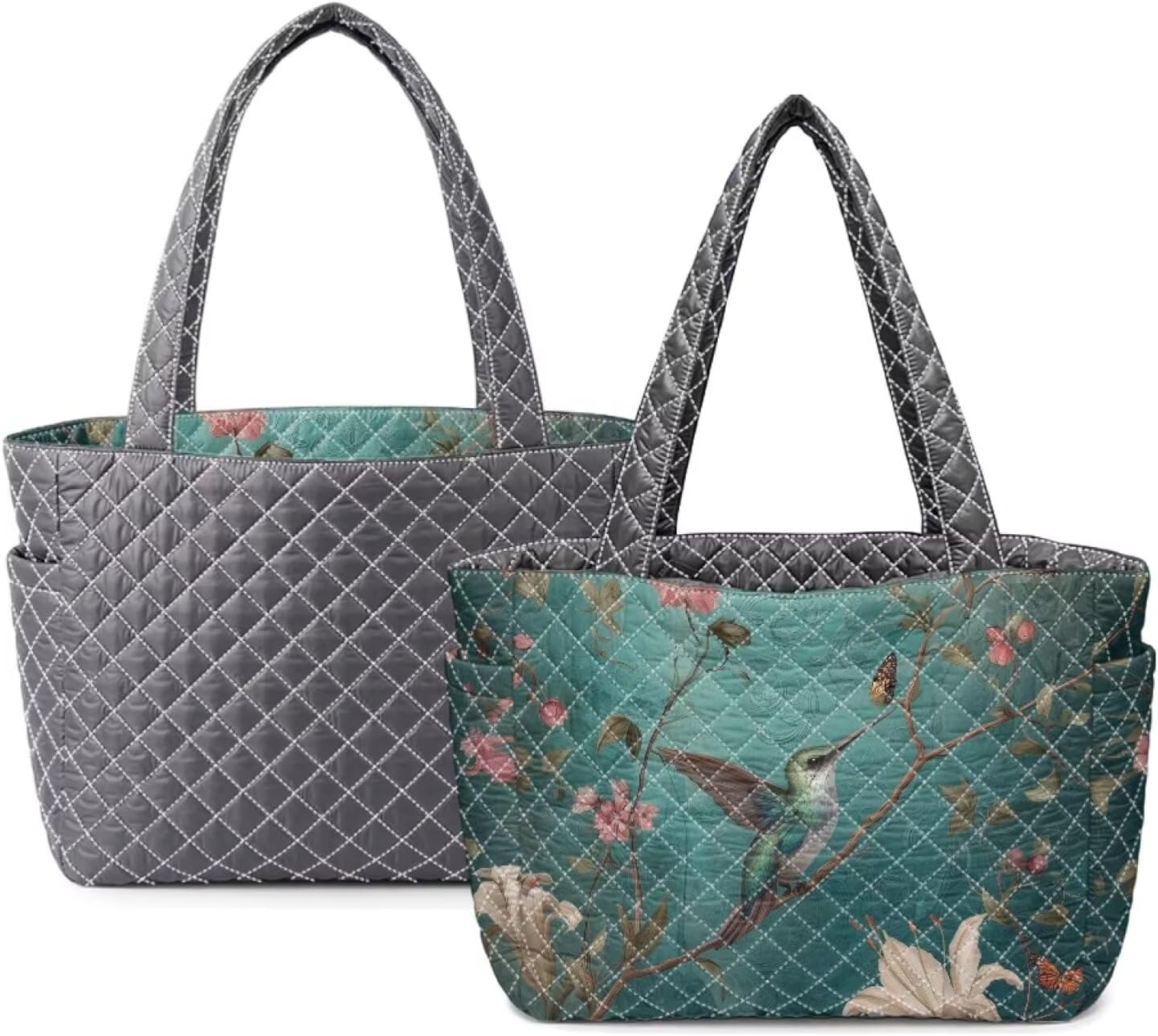 Lotusorchid Tote Bags Hobo Handbags for Women, Double Sided Shoulder Bag Satchel Purse with Pockets, Large Capacity