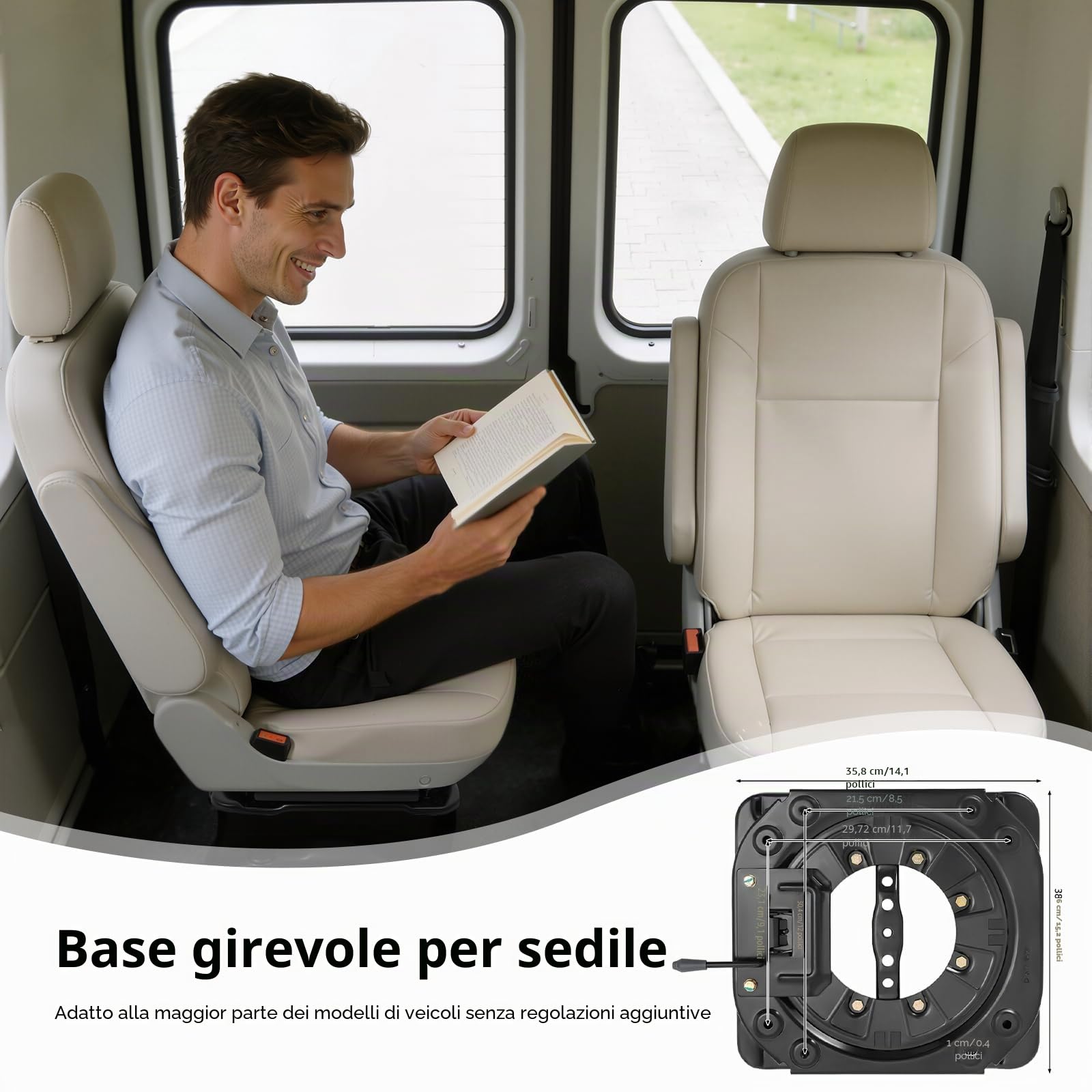 Base Girevole per Sedile, Base Girevole in Lamiera d'Acciaio 360 Gradi, Base Girevole per Seggiolino Pesante per Furgoni, Camper, Autobus, Veicoli Tecnici'