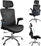 Ergalithic Accueil Bureau ergonomique Chaise-ordinateur X-Shaped Desk Chair Mesh PU Cuir avec support Lombaire réglable-Président Exécutif Haut Bureau de dossier avec accoudoir Armes Flip-Up pour longues heures (Noir)
