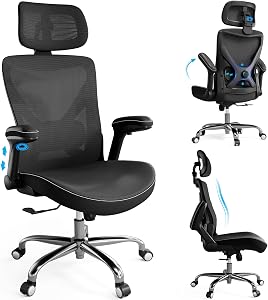 Ergalithic Home Ergonomic Office Chair-Computer X-Shaped Desk Chair Mesh PU Leather with Adjustable Lumbar Support-Executive Chair High Back Office with Headrest Flip-Up Arms for Long Hours(Black)