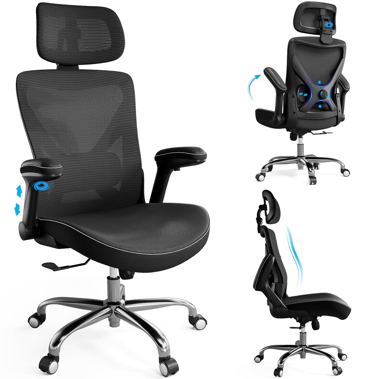 Ergalithic Ergonomic Office Chair-Computer X-Shaped Chair Mesh PU Leather with Adjustable Lumbar Support-Executive Desk Chair High Back with
