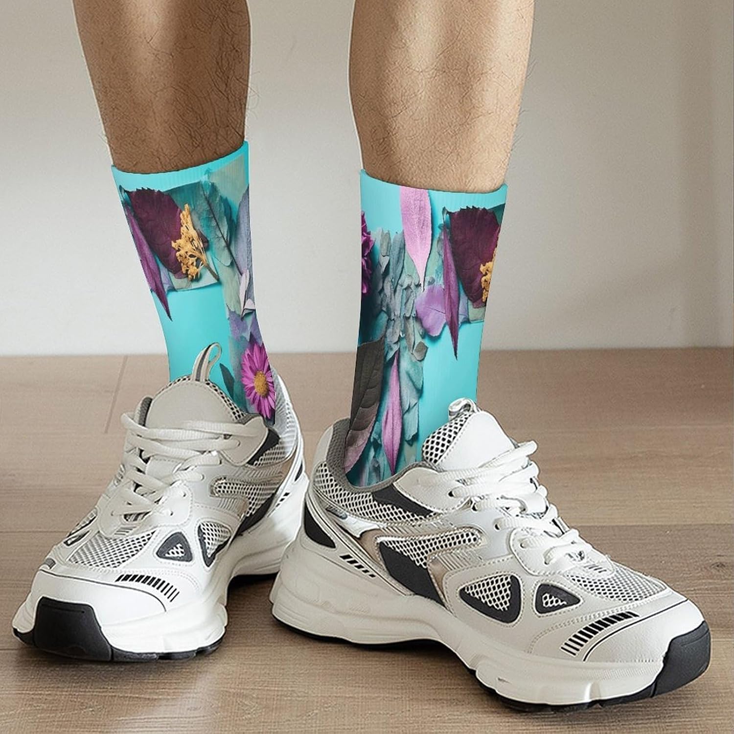 Frame of Flowers And Leaves Crew Sock High Stocking Grippy Socks | Socks for Men & Women,Stockings-Long Thin Tube Sports, Breathable Soft Athletic for Nurses,Travel