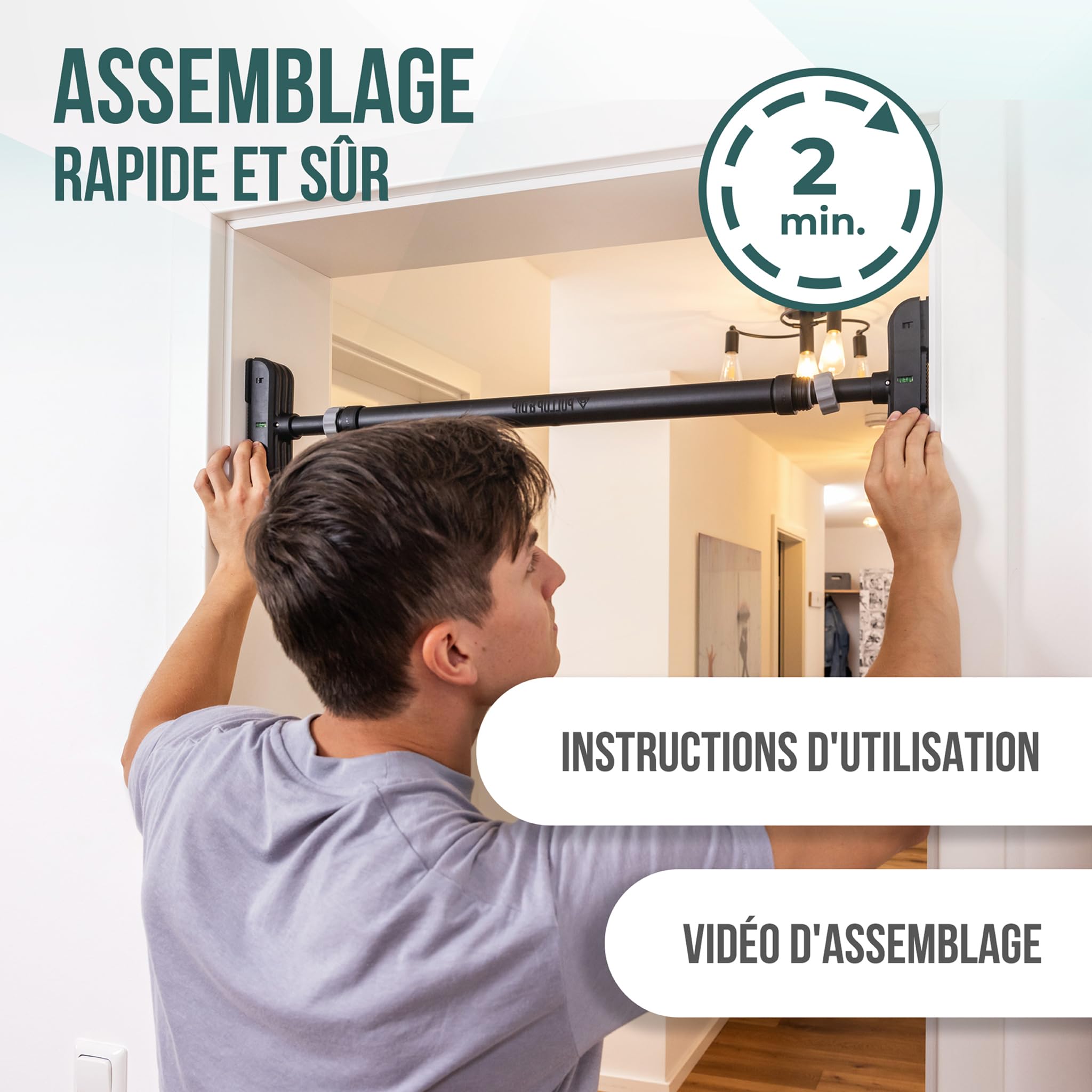 PULLUP & DIP Barre de traction Cadre de porte sans percer y compris station de dips - Barre de traction de porte avec barre de dips - Extension de barres de dips pour la maison