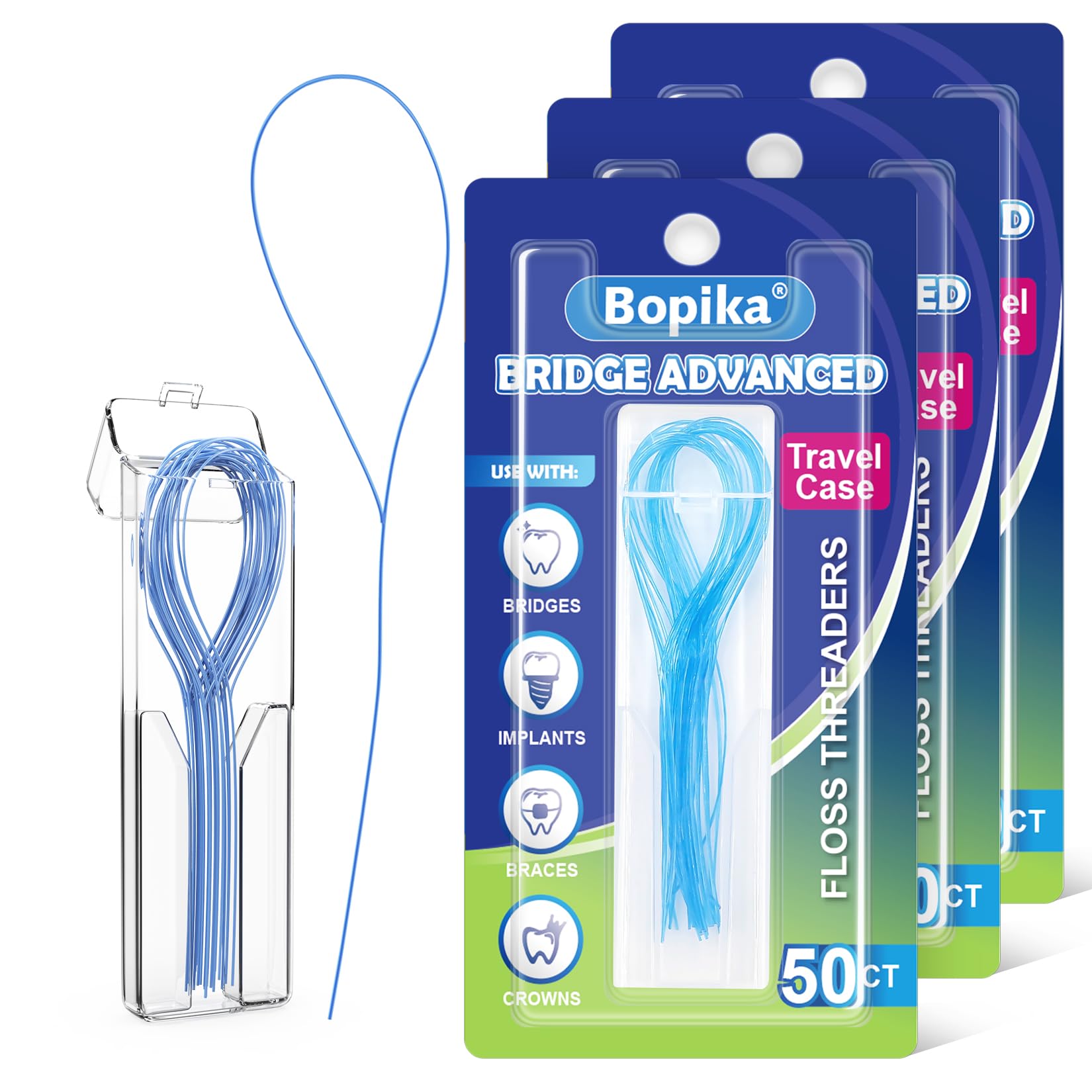bopikaFloss Threaders Dental Floss for Braces, Bridges, and Implants 150 Count