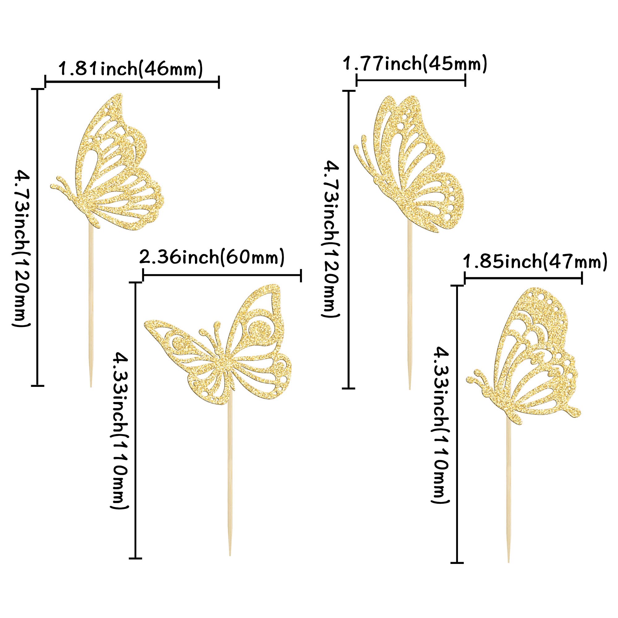 Gyufise 36Pcs Butterfly Cupcake Toppers Gold Glitter Assembled Flying Butterfly Cake Topper Decorations for Wedding Engagement Bridal Shower Kids Birthday Party Cake Decorations