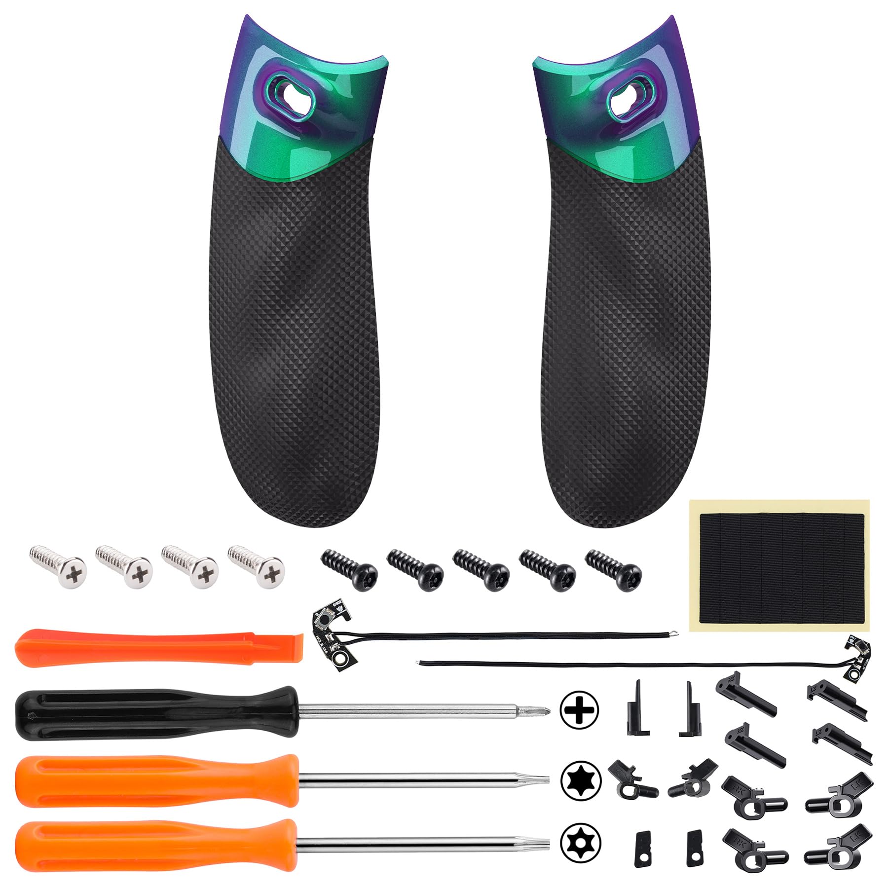 eXtremeRate Flexor Clicky Grip Trigger Stop Kit per Xbox Series X/S Controller,Cover Gomma Impugnatura Ergonomica Trigger Stopper per Xbox Series X/S Joystick-Camaleonte Verde Viola
