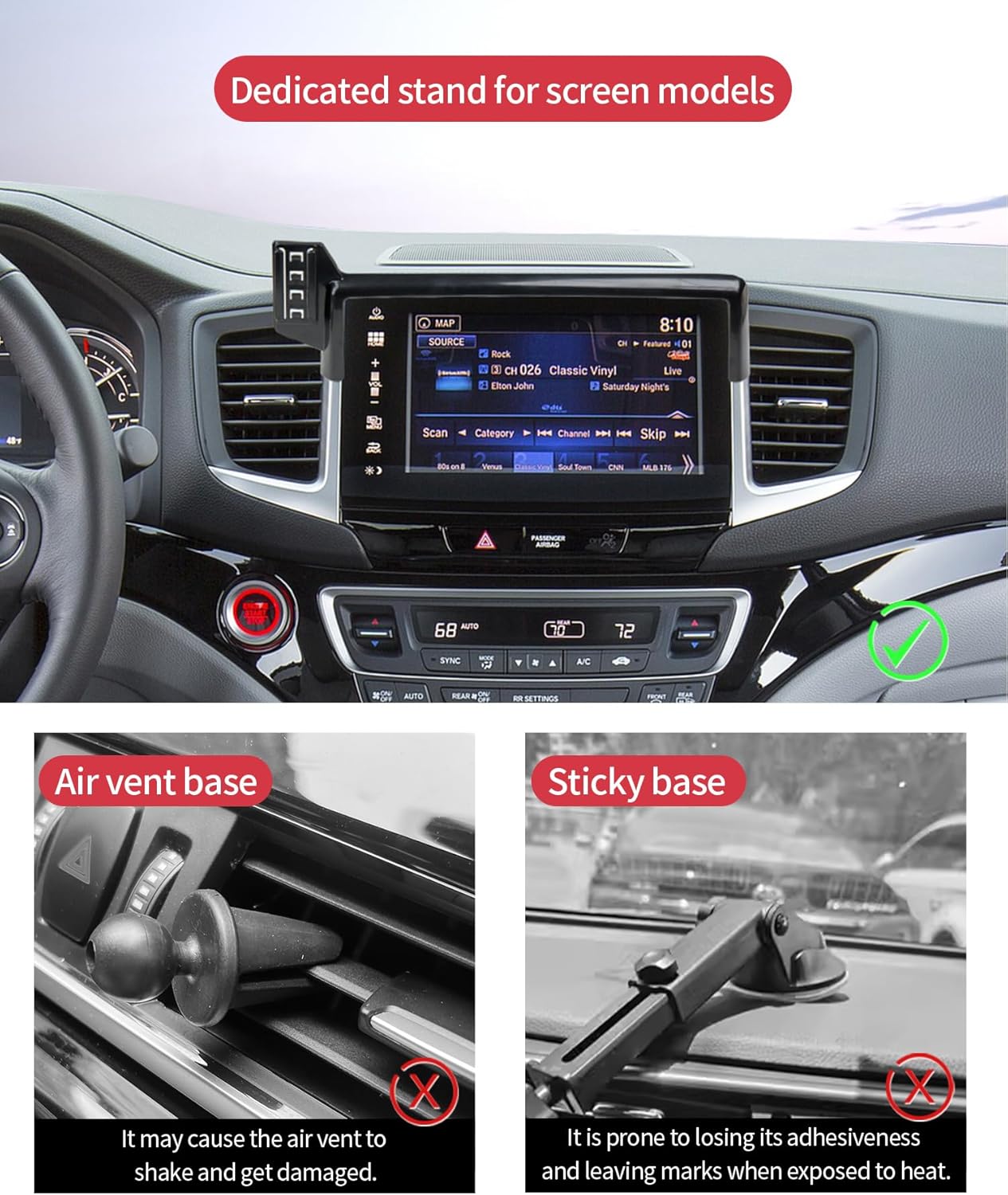 Car Phone Holder for Honda Pilot 2016-2022/Passport 2019-2025/Ridgeline 2017-2023, 5/8-inch Screen Fixed Clip, Auto Accessories Navigation Bracket, Interior Decoration Mobile Phone Mount