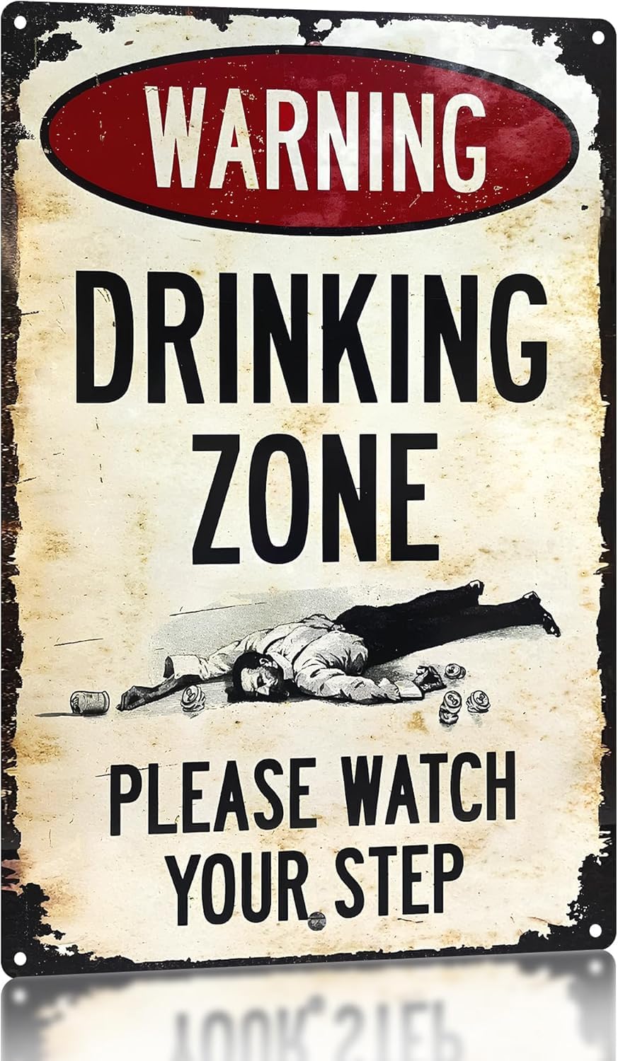 SMAZDFXX Funny Bar Signs, Drinking Zone Vintage Metal Sign, Home Wall Decor for Home Bar Pub Cafe Garage Man Cave Accessories Poster 5.5"x8"