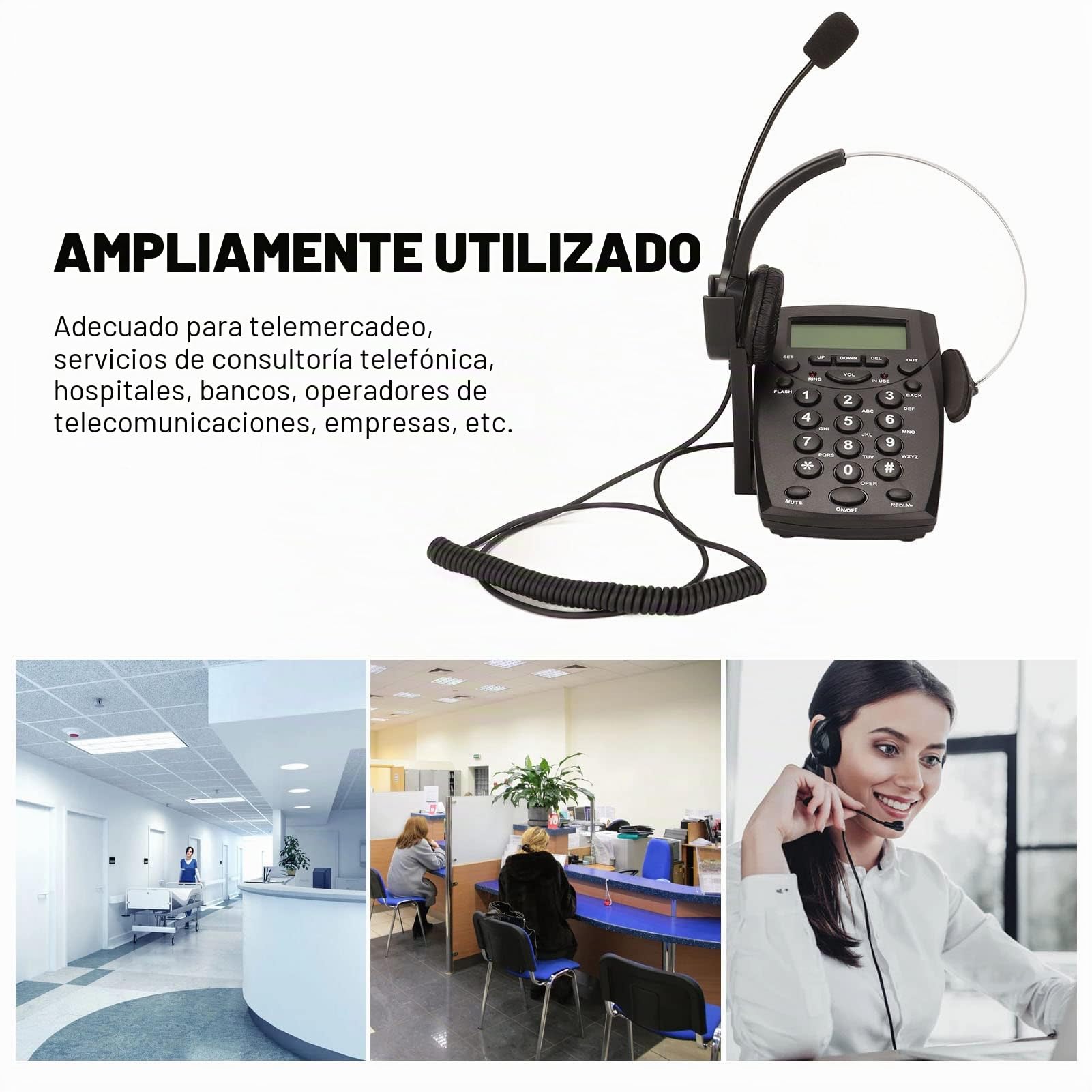 Teléfono de Centro de Llamadas, Teléfono Alámbrico con Cancelación de Ruido, Micrófono de Auriculares, Identificador de Llamadas con Teclado DTMF FSK, Volumen Ajustable, de Teléfono con Auricu