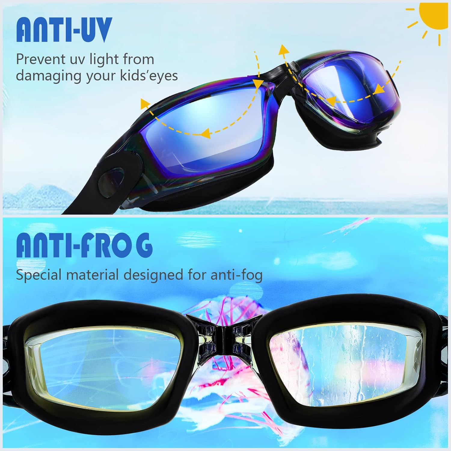 8 Pack Kids Swim Goggles Age 6-14 Goggle Anti-Fog UV for Water Pool No Leaking Swimming Glasses for Boy Girl Children Teen
