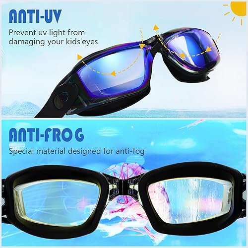 Miniatura 5 de Paquete de 8 gafas de natación para niños de 6 a 14 años, antiniebla, UV, para piscina de agua, sin fugas, para niños, niñas, adolescentes