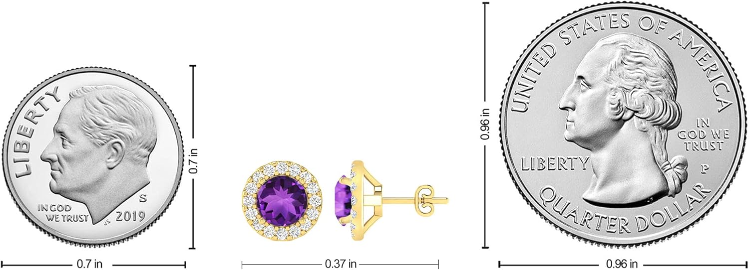 Inspereza Round Gemstone and Round Diamond Halo Stud Earrings in 14kt Gold (6 MM gemstone)