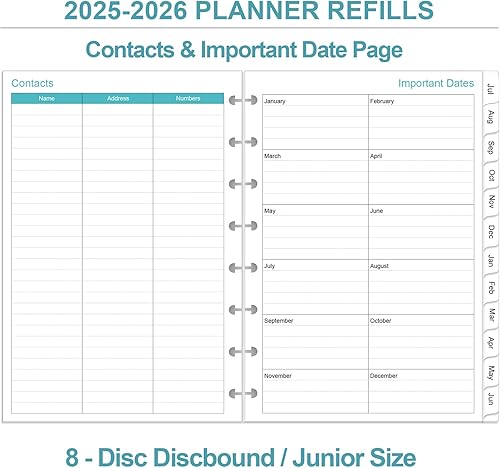 Miniatura 5 de Recambios de agenda 2025-2026  Agenda diaria y mensual de 8 discos con 8 discos de una página por día, desde julio de 2025 hasta junio de 2026,