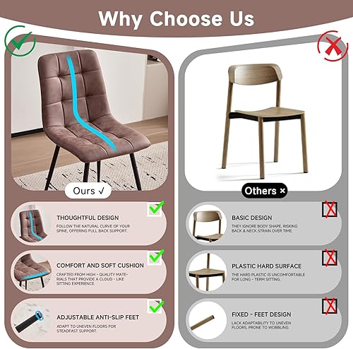 Miniatura 5 de Juego de 4 sillas de comedor de piel sintética, modernas sillas de cocina tapizadas de tela de mediados de siglo con almohadillas ajustables, patas