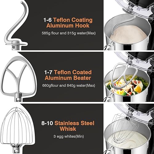 Miniatura 3 de Batidora eléctrica de pie Mini Angel, 5 cuartos, gancho de masa, batidor plano, accesorios de batidor de alambre, 10+ velocidades con protección