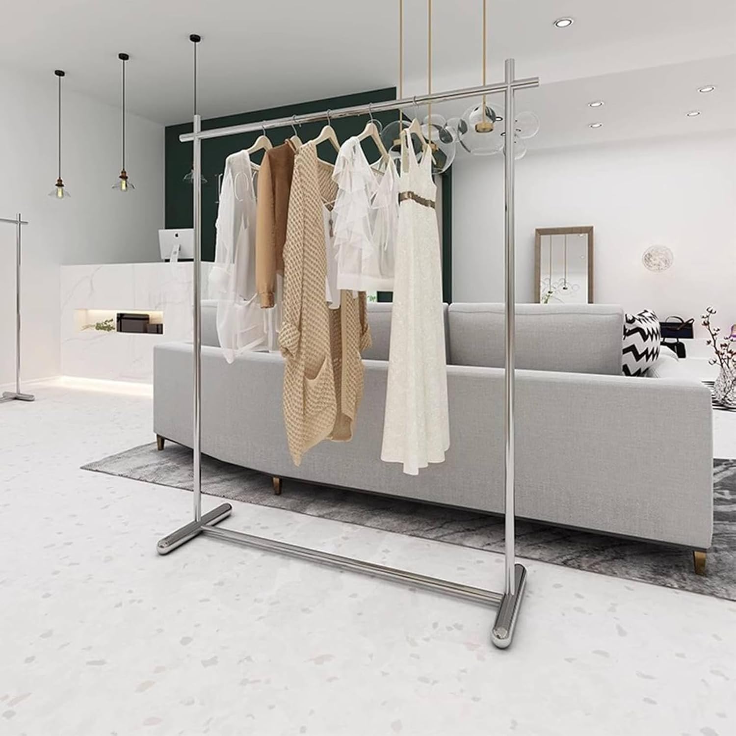 Heavy duty Garment rack Modern Clothing Store Display Rack, Silver Stainless Steel Clothing Rack For Hanging Clothes, Heavy Duty Clothes Rail For Bedrooms And Boutiques, Freestanding Coat Rack image 3