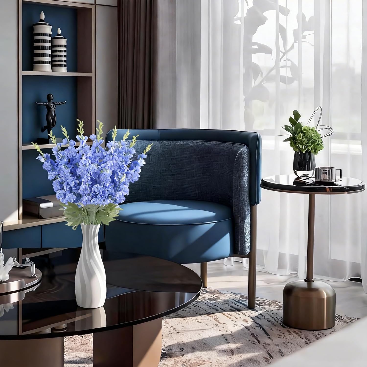 16Pcs Blue Delphinium Artificial Flowers 33.5'' Long Stem Larkspur Faux Silk Flower Bulk for Tall Floor Vase Outdoors Arrangements Home Garden Wedding Decor (Blue)