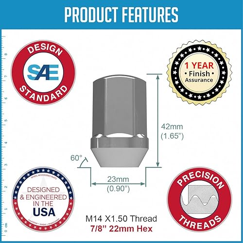 Miniatura 5 de Wheel Accessories Parts 24 tuercas de llanta estilo OEM M14x1.5 14x1.5 6509422AA | 611.330 1.65 pulgadas de largo negro 7/8 pulgadas hexagonal para
