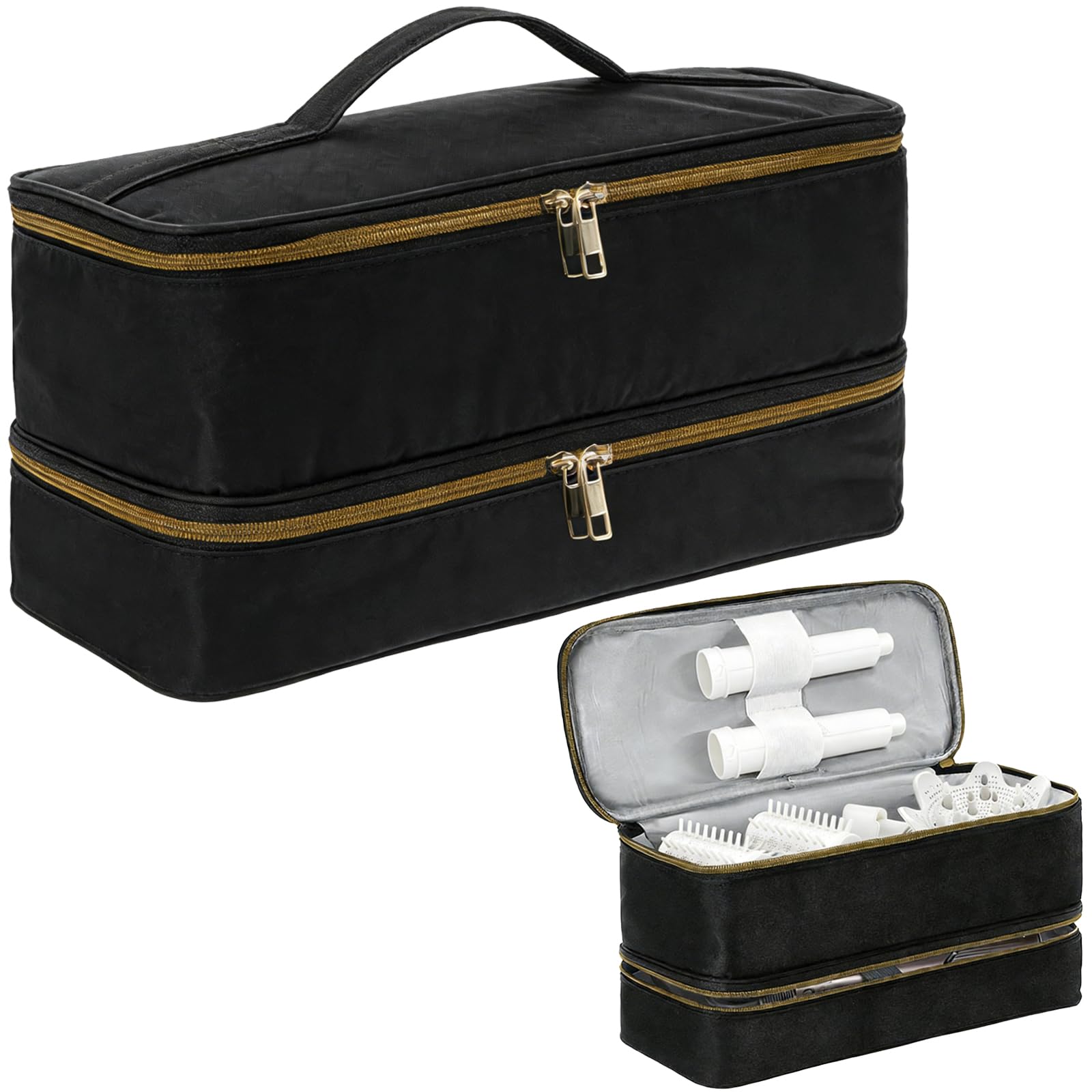 Calolin Double Layer Hair Hot Tools Storage Bag, Travel Carrying Case for Dyson Airwrap Styler, Removable Dividers, Elastic Band, 13.4 x 6.3 x 6.7 in