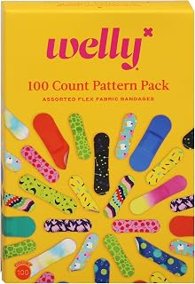 Welly Bravery Badge Value Pack | Adhesive Flexible Fabric Bandages | Assorted Shapes and Patterns for Minor Cuts, Scrapes, and Wounds - 100 Count