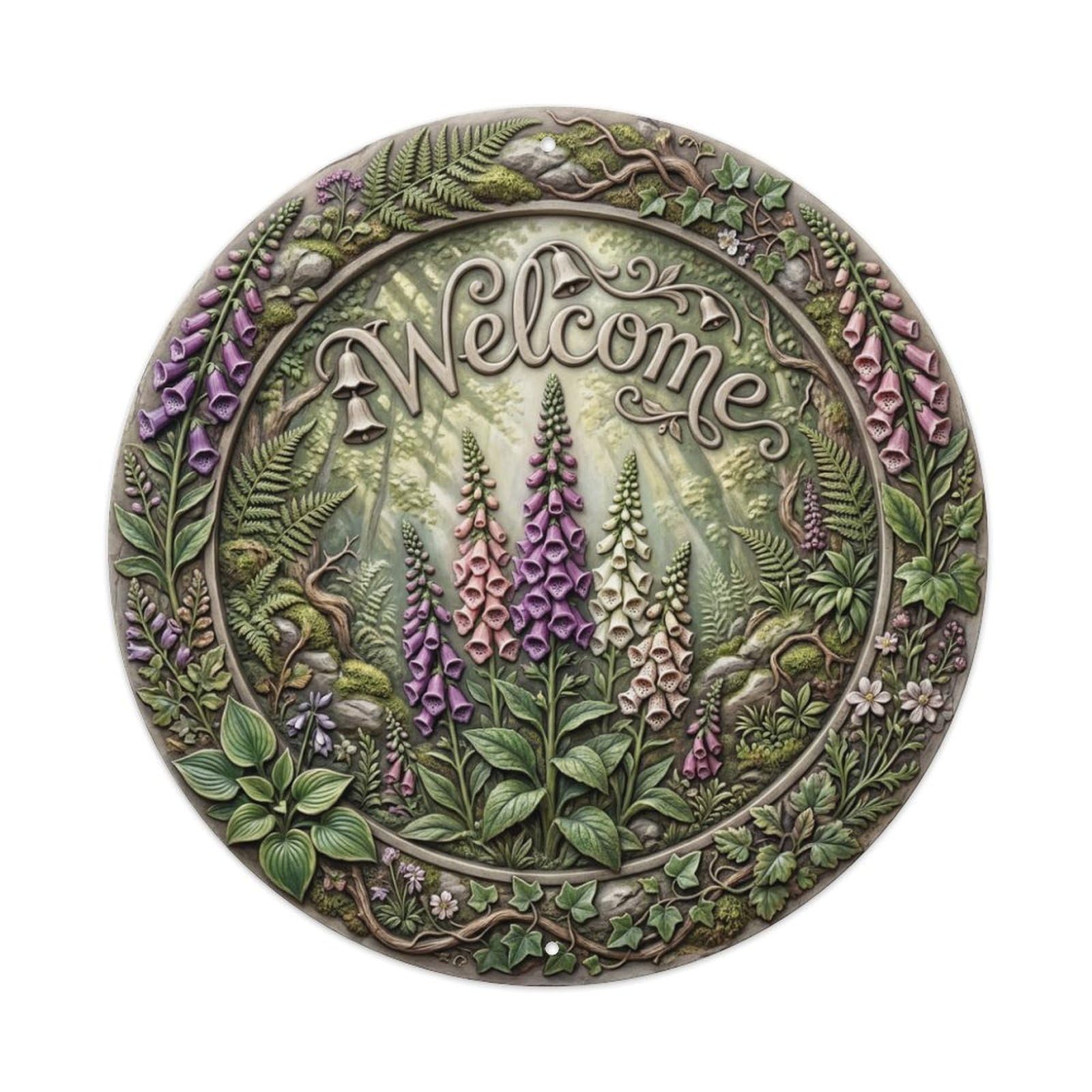 Metal Tin Sign Foxglove Garden Welcome Woodland Bells