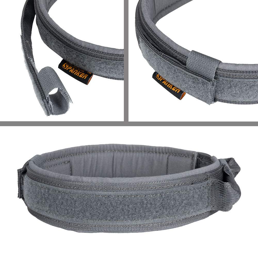 EXCELLENT ELITE SPANKER Collar táctico de adiestramiento para perros medianos y grandes, de nailon ajustable, collar militar con hebilla metálica de alta resistencia, asa de control y parches, gris, L