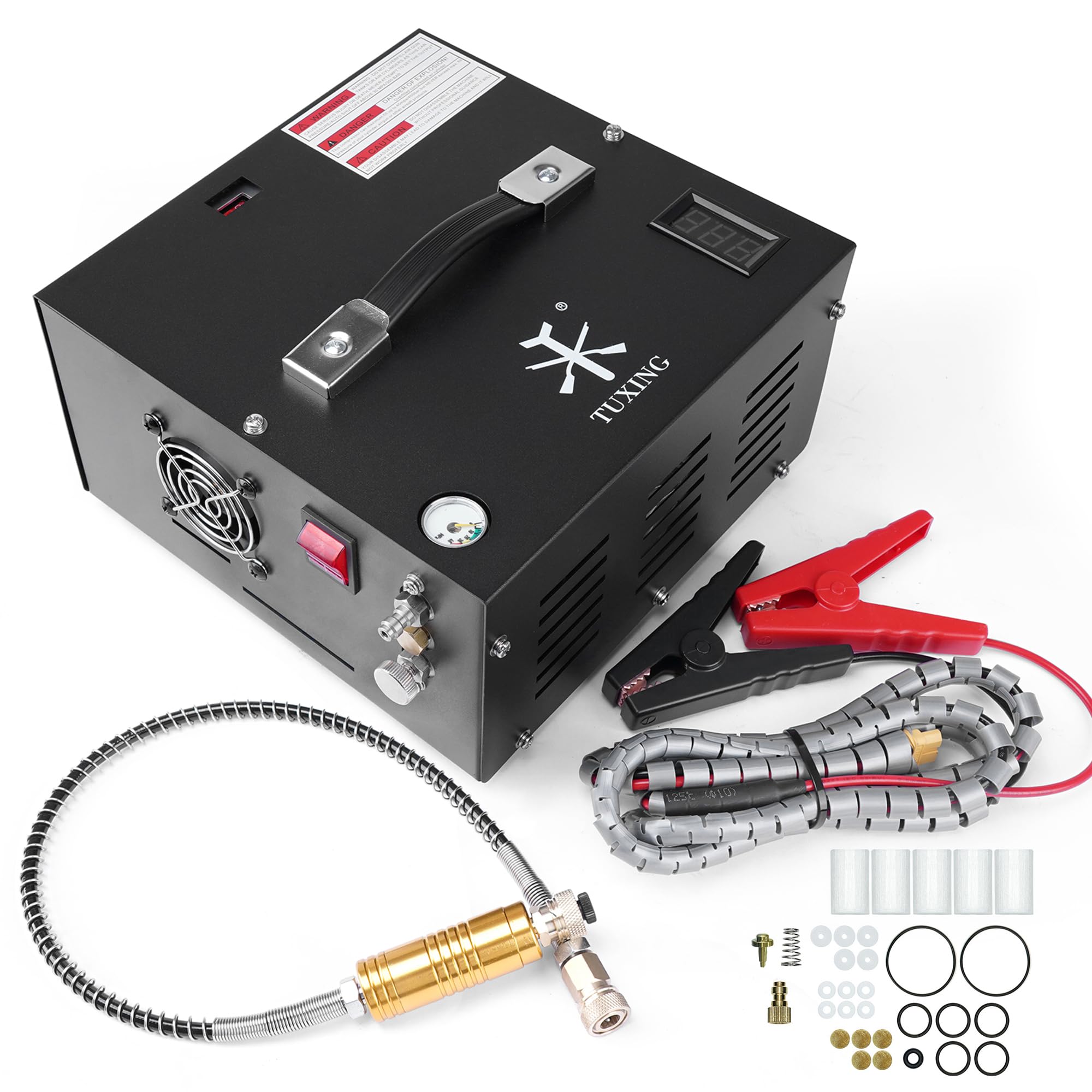 TUXING PCP Air Compressor | 4500 PSI/300 Bar | Dual Power Car 12V DC or Home 110V AC|Fan Cooling, Protable Air Compressor High Pressure HPA Pump