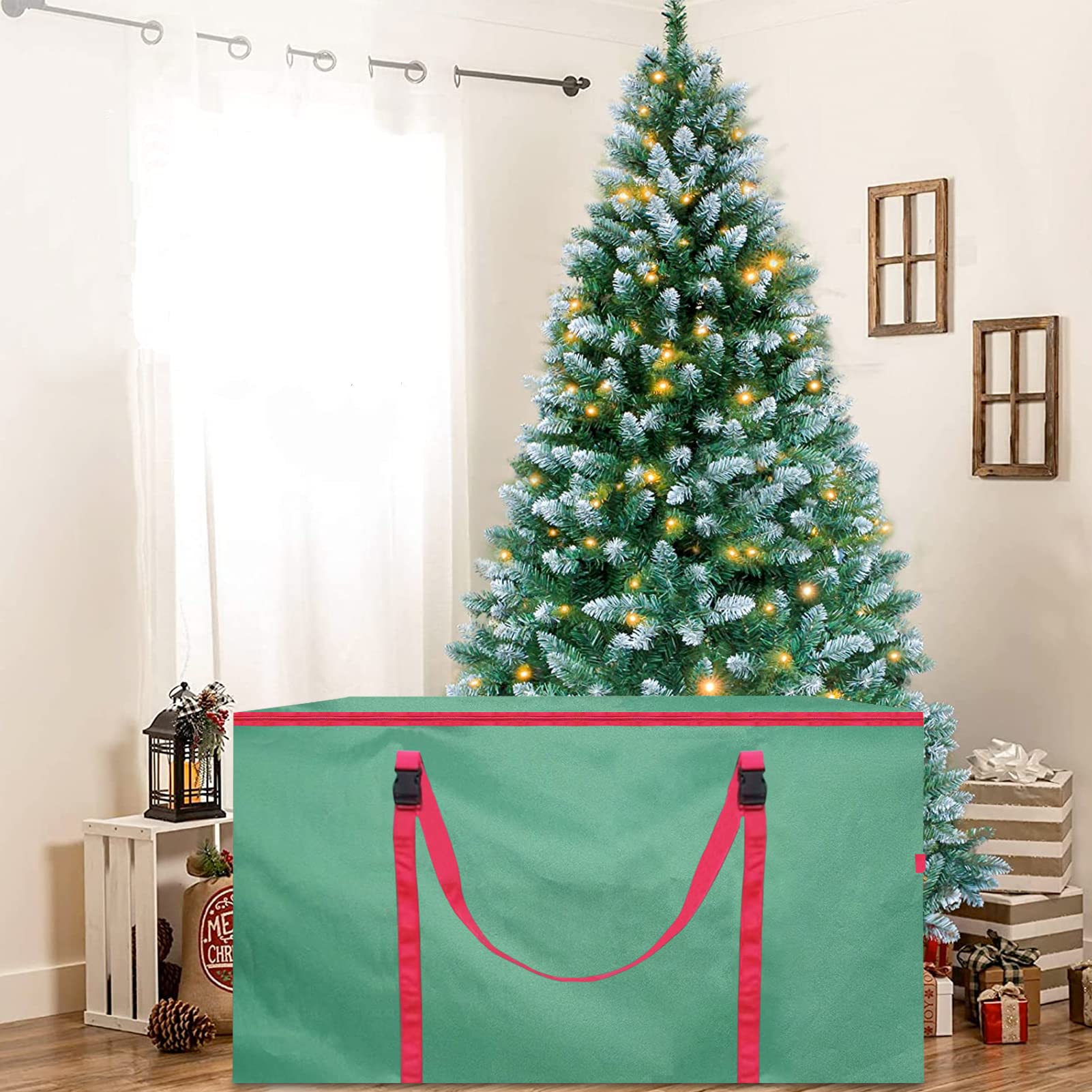 Bolsa para Árbol de Navidad 122 x 38 x 51 cm Bolso Almacenaje Almacenar Hasta 9 pies Árboles Artificial 600D Tela Oxford Bolsas Almacenamiento Impermeable para Guardar Arboles, Verde