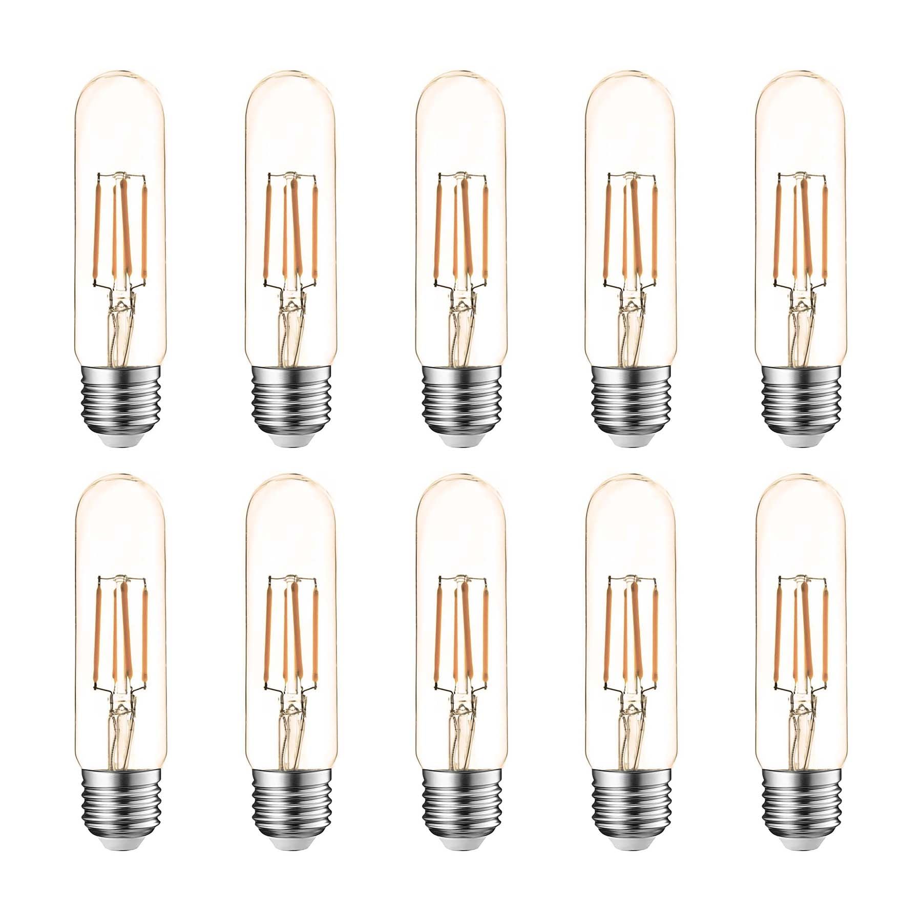 G.W.Sยฎ LED Filament Bulb, T30 E27 Edison Screw, LED Tubular Bulb, 4W Dimmable Warm White 2700K, Amber Glass, Pack of 10