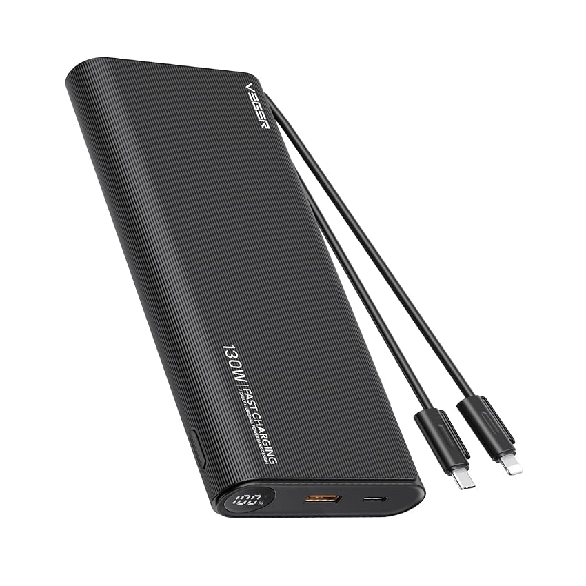 Immagine del prodotto VEGER Power Bank 25000 mAh con cavo, computer portatile, power bank USB C, batteria esterna, display a LED, ricarica rapida, portatile, compatibile con laptop, MacBook, iPad